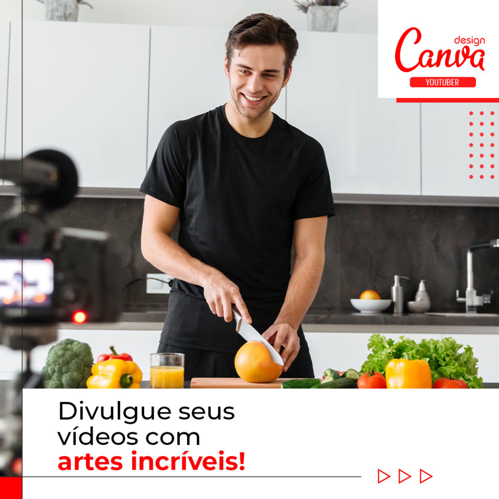 homem sorrindo cortando laranja em uma imagem no formato de post do instagram