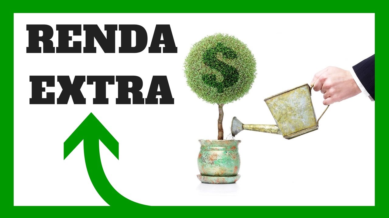 imagem de pessoa regando planta no formato de dinheiro com a frase renda extra ao lado