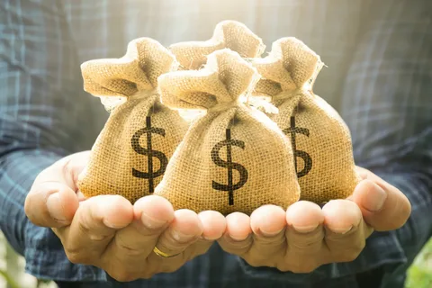 imagem de pessoa com sacos de dinheiro na mao mostrando um emprestimo coletivo